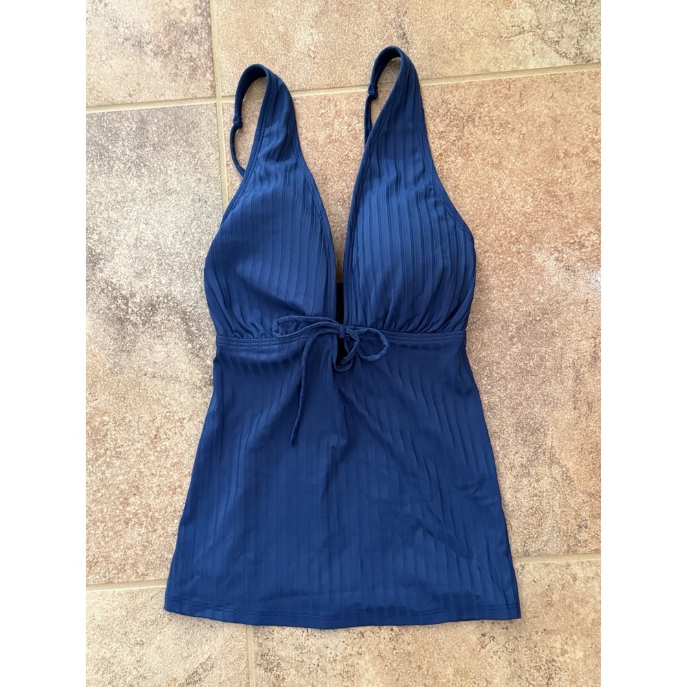 Shade & Shore Women's Ribbed Tie-Front Tankini Swim Top Blue Sz: XL (16) NWT